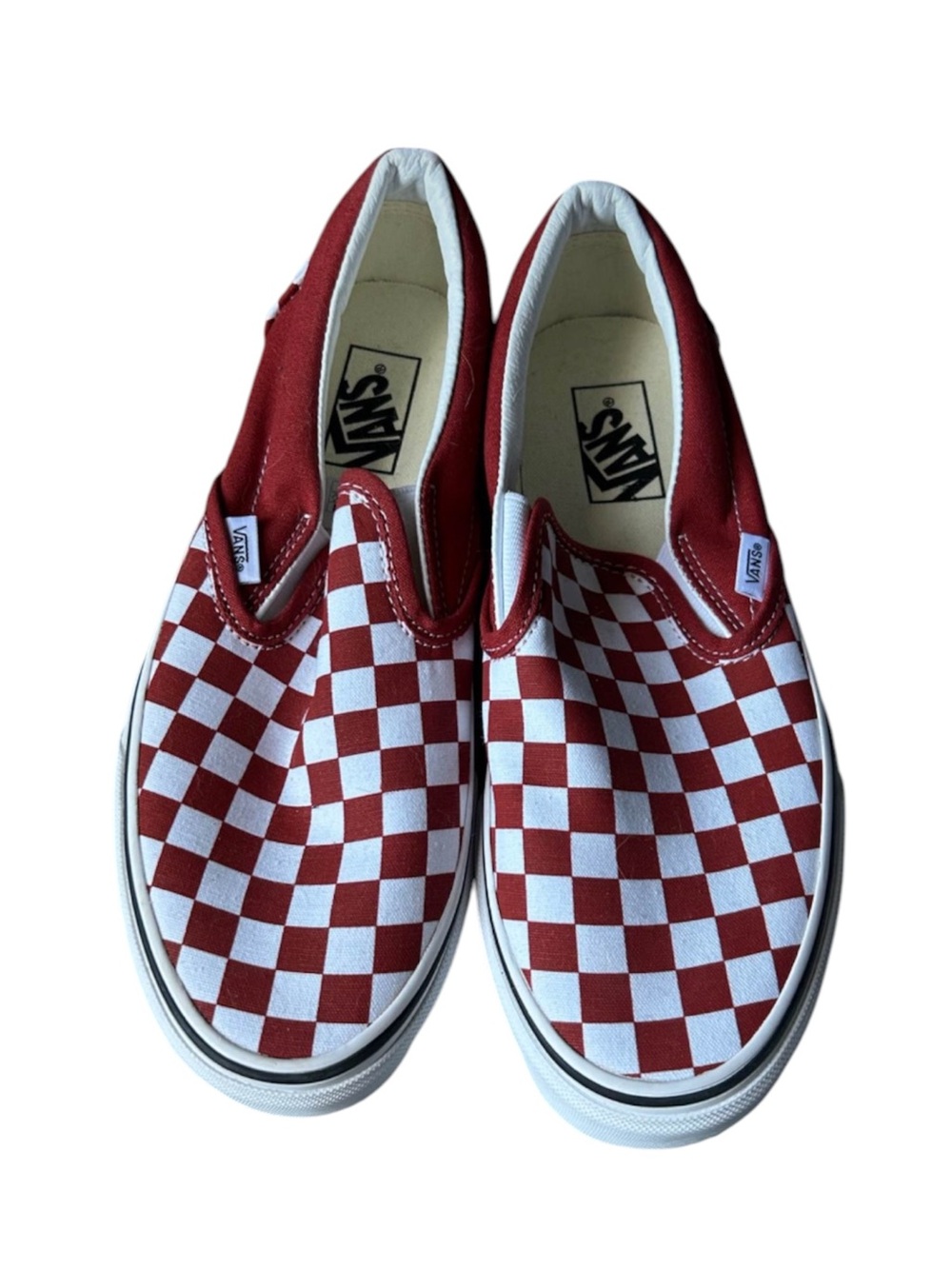 Vans Red + White Slip-On Checkerboard Shoes